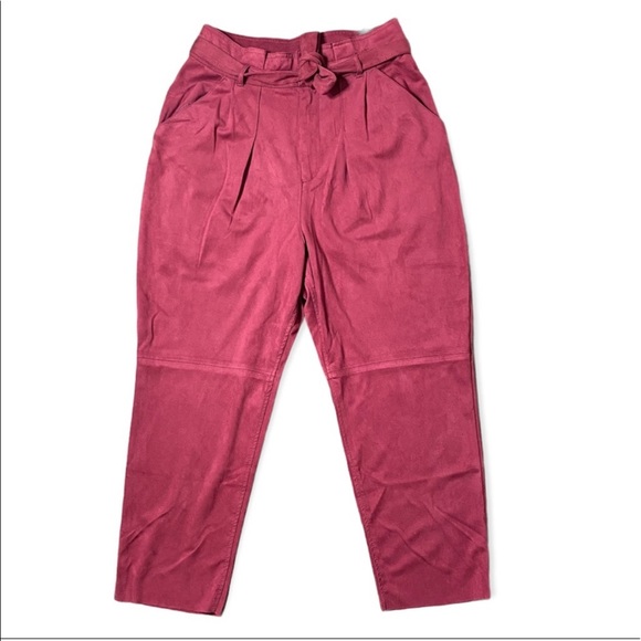 NWT Free People Nightfall Vegan Suede Pomegranate Waist Tye Pants Size 14 - Picture 4 of 16